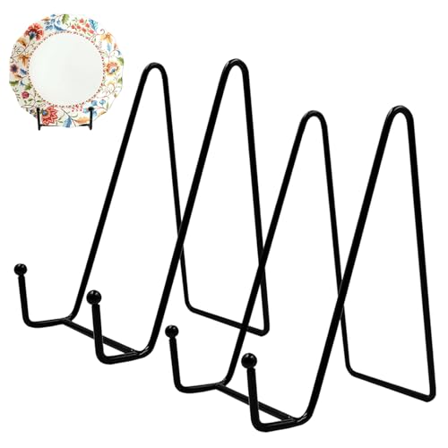 Display Ständer, 2 Stück 6 Zoll Metall Tellerständer Staffelei, Dekoteller Halterung,Eisen Staffelei fuer Teller,Plattenhalter Displayständer für Foto Kunst Teller Bücher Bild und Tabletop(Schwarz)