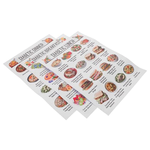SOIMISS 3 Stück Poster Ernährungsplan für Diabetiker mit Kalorienarmer Lebensmittelliste und Tagesplan für Frühstück Mittag Abendessen Ernährungshilfe für Prädiabetes und Gesunden Alltag