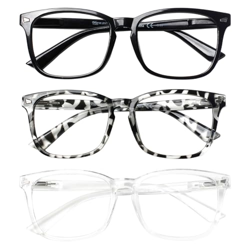COJWIS 3 Pack Blaulichtfilter Lesebrille groß Damen Herren Computerbrille Lesebrillen Sehhilfe Brille Computer-Lesebrillen mit Sehstärke (3 Pack Farbe, 0.50, x)