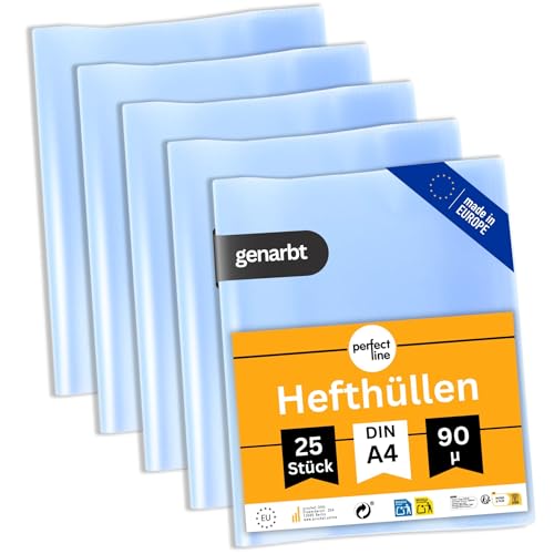 perfect line 25 Hefthüllen DIN-A4 transparent, Heftumschlag durchsichtig & genarbt, Heftschoner aus recyclebarem PP - dokumentenecht, säurefrei