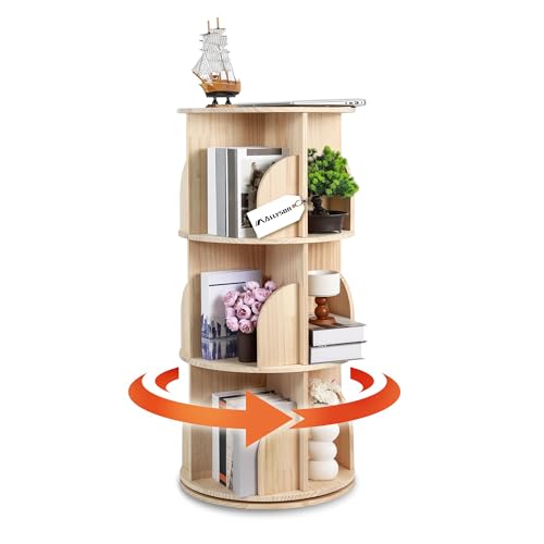Allyson® Drehbares Bücherregal Kinder 360 Grad 3 Etagen, Kinder Bücherregal Multifunktionales CD Regal für Wohnzimmer & Büro, Bücherschrank Rundes Ordnerregal für Kinderzimmer & Schlafzimmer