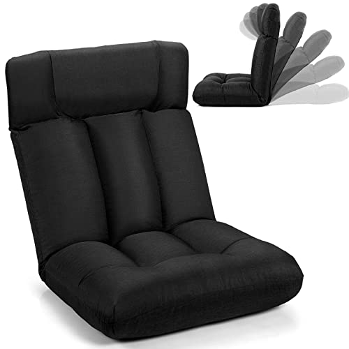 LIFEZEAL Bodenstuhl, Gepolstertes Bodensofa, Bodensessel mit Verstellbarer Rückenlehne und Kopfstütze, Meditationstuhl zum Lesen, Spielen & Fernsehen, Sitzkissen für Zuhause