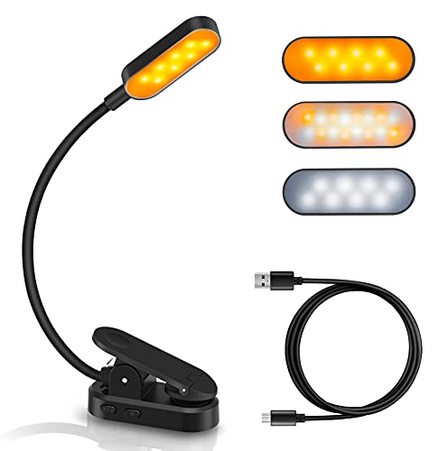 OUILA Leselampe Buch Klemme, Buchlampe mit 16 LEDs, 3 Farbtemperatur, 3 Helligkeiten,Stufenlose Helligkeit Klemmlampe 360° Flexibel USB Wiederaufladbar für Nachtlesen ins Bett Reisen E-Reader eBook