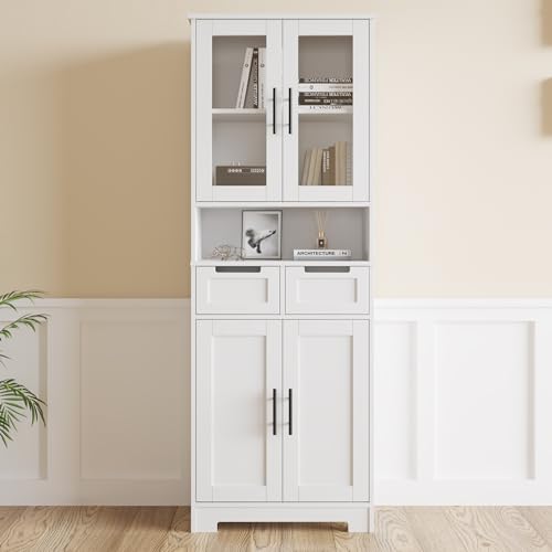 LEADZM Küchenschrank Hochschrank, Vitrinenschrank mit 4 Türen Buffetschrank für Küche, Wohnzimmer, Esszimmer (4 Türen)