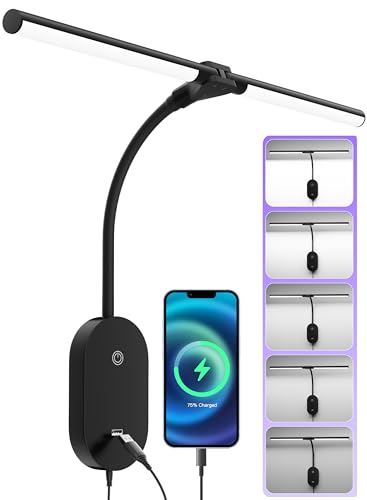 TOPMB 50CM Wandleuchte mit 2 Köpfen, LED Wand Leselampe mit USB Ausgang, 5 Helligkeitsstufen Touch Control, 4-Stunden Auto-Off, 360° Flexibler Schwanenhals, Leselicht für Bett Kopfteil, Modern Design