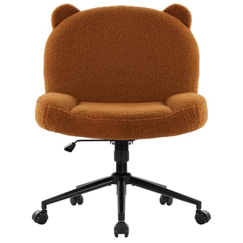 IWMH Bürostuhl ohne Armlehnen, Höhenverstellbar Drehstuhl mit Rollen, Schreibtischstuhl mit Stoffpolsterung, Ergonomischer Stuhl, Lesesessel mit breiterem Kissen zum Sitzen im Schneidersitz (Braun)