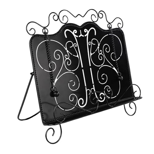 WATUNID Metall Buchständer, schwarzer Vintage-Kochbuchständer, dekorativer Rezeptbuchhalter mit beschwerten Ketten, faltbarer, tragbarer Kochbuchhalter für Küche, Haus, Backen, Geschenk