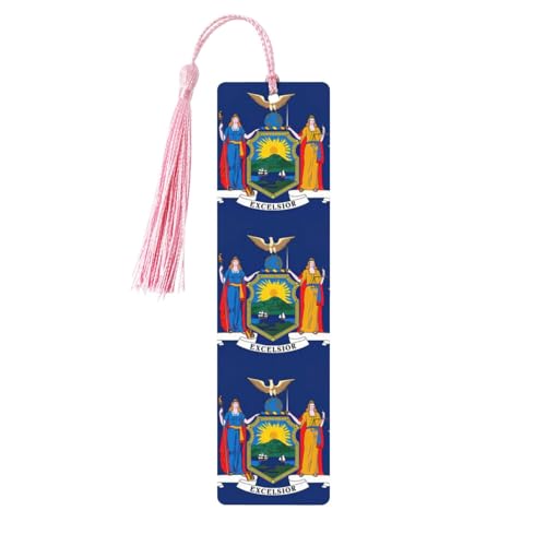 New York State Flag Quaste Lesezeichen Set für Frauen, 5-teiliges Holzbuch, Lernzubehör, Zubehör zum Lesen