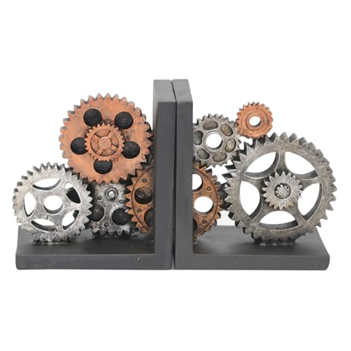 Fuikupe Buchstützen mit Vintage-Radzähne, Buchstützen Steampunk, Dekorative Buchstützen, Buchregal-Enden für Enthusiast der mechanischen Industrie