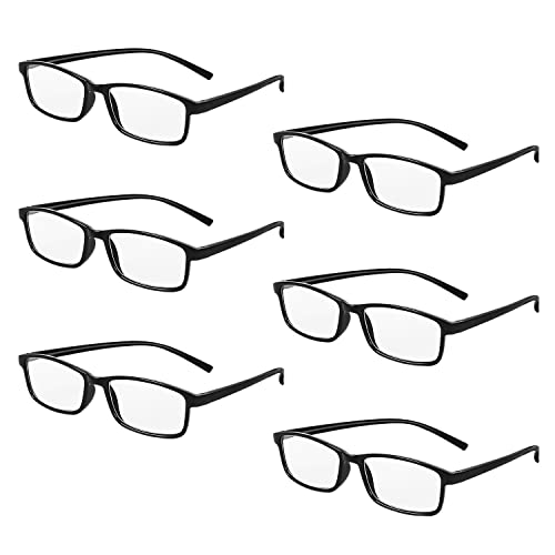 MoKo 6 Stück Lesebrille, Blaulichtfilter Lesebrille Sehhilfe Augenoptik Brille Computerbrille Rechteck Rahmen Vintage Brille für Damen Herren, 1.50 Dioptrien - Schwarz