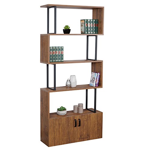 Mendler Bücherregal HWC-A27, Regal Standregal Raumteiler Wohnregal, Staufach mit Tür 183x80cm 3D-Struktur - Wildeiche-Optik