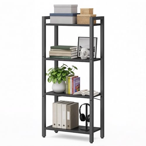VASAGLE Regal, Bücherregal, Standregal, DVD-Regal, mit 4 Ebenen, Büroregal, offene Ablagen, für Büro, Wohnzimmer, Schlafzimmer, Küche, 24 x 40 x 107 cm, ebenholzschwarz-tintenschwarz LLS099B56