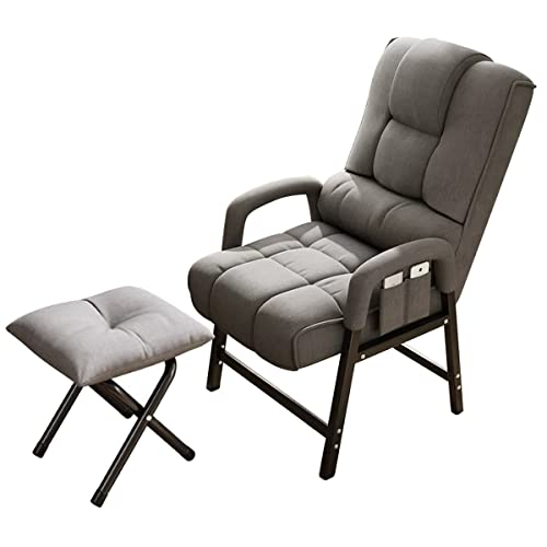 LEIYTFE Indoor Loungesessel Relaxsessel Sessel Ergonomischer Stuhl Mit Fußhocker,Kopf- Und Taillenstütze,Lesesessel Gepolstertes Sitzpolster,Sessel Small Space Möbel (Color : Grey)