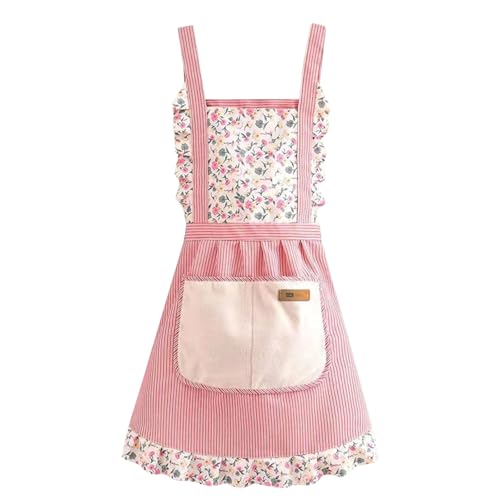 Generisch Schürze Damen,Kochschürze,Küchenschürze,Grillschürze,Weihnachtsschürze,Backschürze,Aprons Women,Abwischbar Leinenschürze Für Den Hausgebrauch(Rosa)