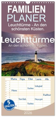 Familienplaner 2026 - Leuchttürme - An den schönsten Küsten. mit 5 Spalten (Wandkalender, 21 cm x 45 cm), CALVENDO: Atemberaubende Aufnahmen von Leuchttürmen. (CALVENDO Natur)