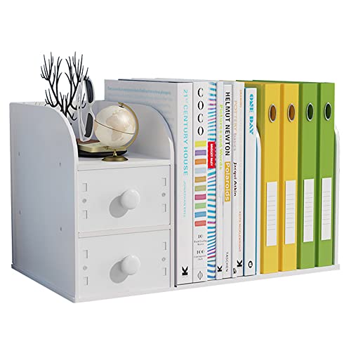 Hggzeg Schreibtisch-Bücherregal mit Schublade, kleines Bücherregal, Schreibtisch-Organizer, Bürobedarf, Aufbewahrungsregal (weiß)