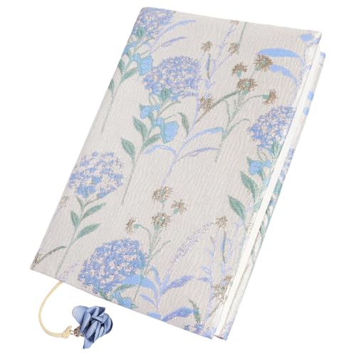 MAMUNU A5 Buchumschlag mit Blumenmotiv, Waschbarer Wiederverwendbarer Buchschutz, Blau Buchhüllen aus Stoff mit Floral, Handgefertigte Bucheinband Dekorativer Buchschutz Für die Meisten