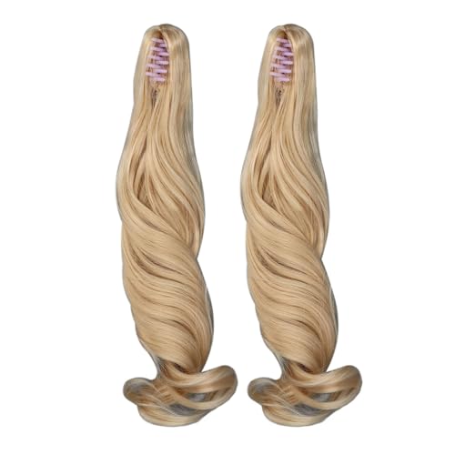 Ball Jointed Puppe Perücke, Lockiges langes Haar Griff Clip Pferdeschwanz Weiche Synthetische Römische Locke, Geeignet für Baumwollpuppen und Ball Jointed Puppen (Pfirsich rosa)