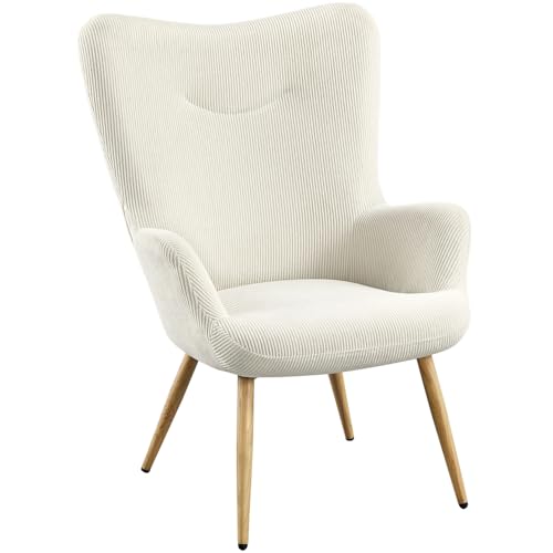 Yaheetech Ohrensessel eleganter Armsessel aus Cordstoff mit Klappbarer Rückenlehne Sessel bis 136 kg belastbar Sessel fürs Wohnzimmer/Schlafzimmer Beige