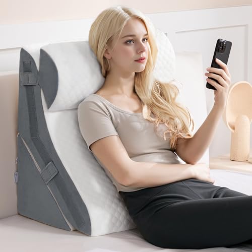 3-in-1 Orthopädisches Bett Keilkissen Set Verstellbar Memory-Schaum Faltendes Dreieckskissen zur Unterstützung von Beinen Knien, Schlafapnoe, Rückenschmerzen, Linderung von Sodbrennen, Schnarchen