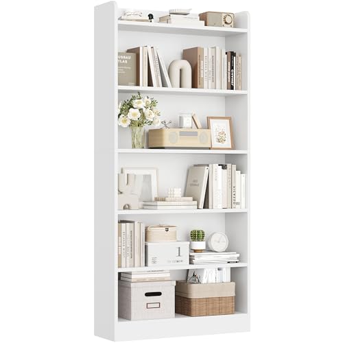 Yaheetech Bücherregal, 6 Fächern Bücherschrank mit Verstellbarer Regalboden, 160 cm H Standregal, offenes Aufbewahrungsregal für Wohnzimmer/Heimbüro/Arbeitszimmer, Weiß