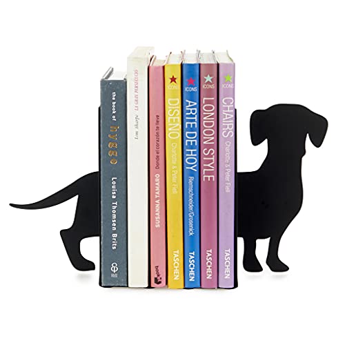 balvi Buchstütze Teckel Farbe Schwarz Buchstütze für das Bücherregal in Form eines Hundes, 2 Stützen