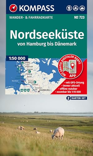 KOMPASS Wanderkarten-Set 723 Nordseeküste von Hamburg bis Dänemark (2 Karten) 1:50.000: inklusive Karte zur offline Verwendung in der KOMPASS-App. Fahrradfahren.