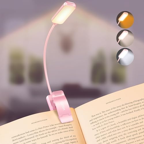 Gritin Leselampe Buch Klemme, Buchlampe, 3 Farbtemperatur Modi, Stufenlose Helligkeit Klemmlampe, USB Wiederaufladbare Klemmleuchte, 360° Flexibel für Nachtlesen ins Bett, beim Reisen usw. (Rosa)