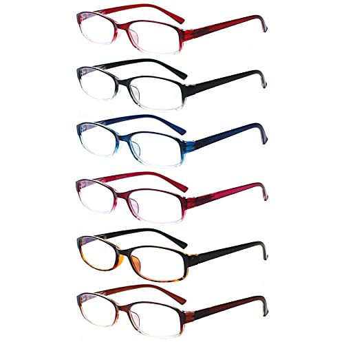 COJWIS 6 pack Lesebrille Blaulichtfilter Brille für Damen und Herren Federscharnier Lesehilfe Blendfreie UV Brille (6 Farbe Mischen, 1.5)