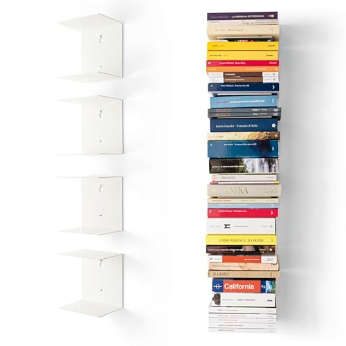 home3000 Bis 80 Bücher - 4 weiße unsichtbare Bücherregale - bis zu 200 cm schwebende Bücherstapel - bis zu 22 cm Tiefe Taschenbücher und Fachbücher