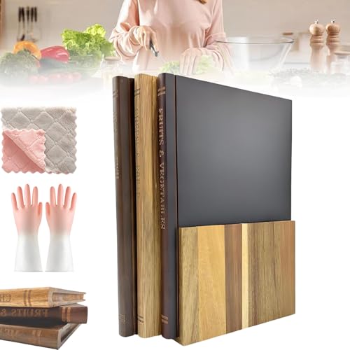 Buch-Schneidebrett-Set, Schneidebrett-Bibliothek, Neues Holz-Schneidebrett in Buchform mit Ständer, für Käse, Brot, Fleisch und Gemüse (1)