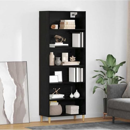 Gecheer Highboard Schwarz Eichen-Optik 69,5 x 32,5 x 180 cm, Vielseitiger Hochschrank Aufbewahrungsschrank für Flur Büro Wohnzimmer3416080