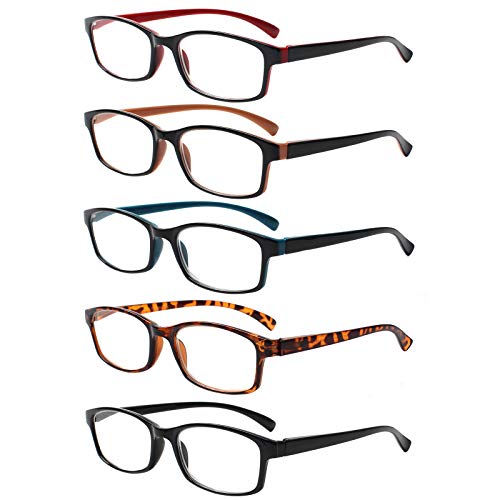 5 Pack Lesebrille Herren Damen,Hochwertig Federscharniere Brillen Komfortabel Rechteckig Super Lesehilfe fur Manner und Frauen (5 Farbe Mischen, 1.0)