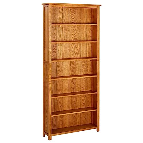 vidaXL Eichenholz Massiv Bücherregal 7 Fächer Standegal Wandregal Aktenregal Regal Schrank Büroregal Bücherschrank Vitrine 90×22,5×200cm
