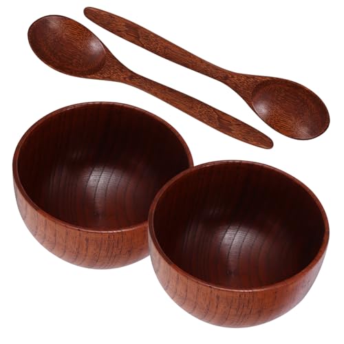 OUNONA 1 Satz Holzschüssel aus Große Suppenschüssel Salatschüssel und Reis Schüssel mit Löffel für Zuhause und Asiatische Verbrennungsdesign Leicht und Bruchsicher