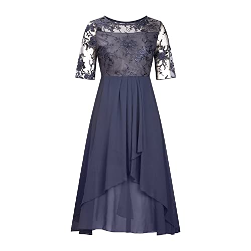 Brautmutter-Outfits, elegante Kleider für Damen, Hochzeitsgäste, Spitzen-Oberteil, Chiffon-Midikleid mit 3/4-Ärmeln, Brautmutter-Kleider UK, ideal für Abend oder formelle Anlässe, violett, L