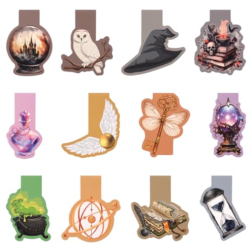 12 Stück Lesezeichen Kinder Zauber Thema, Magnetische Lesezeichen Kinder, Magnetlesezeichen für Schüler, Lehrer, Leseliebhaber, Abitur Geschenk