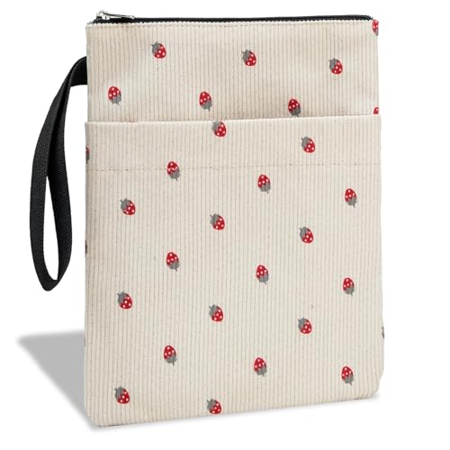 Buchhülle mit Reißverschluss Erdbeer Design, Buchhülle Stoff Samt Weich, Büchertasche auf der Vorderseite des Koffers, Bücherschutzumschlag für Romane & Schulbücher Geschenk