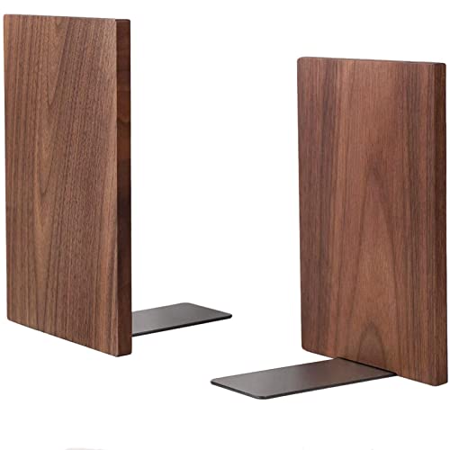 Muso Wood Buchstützen aus Massivem Walnuss Holz - Buchstütze Holz für Regale - 1 Paar Bücherstützen für Schule, Büro und zu Hause (18x12x10.5cm)
