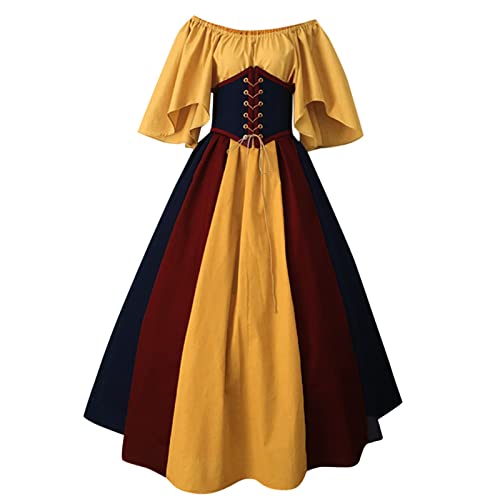 Renaissance Kleid Damen,Mittelalter Kleid Mittelalter Kostüme Damen Halloween Kostüm Damen Gothic Kleider Retro Partykleider Ballkleid Mittelalter Gothic Prinzessin Kleidung Elegantes Partykleid