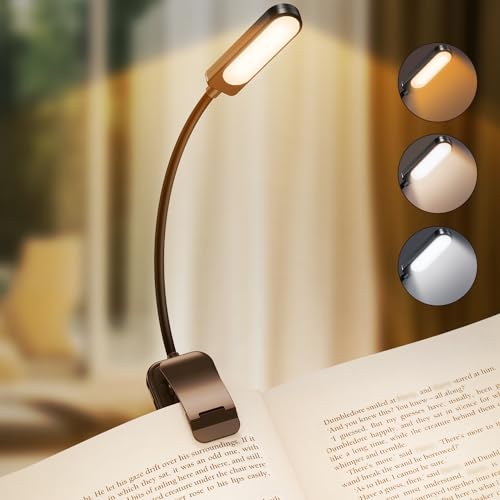 GARITE Leselampe Buch Klemme, 10 LED Buchlampe mit Stufenloser Dimmung, 3 Farbmodi (Warm/Kühl/Weiß), USB Wiederaufladbare Klemmlampe, 360° Faltbare für Nachtlesen, Bett, Büro, Reisen