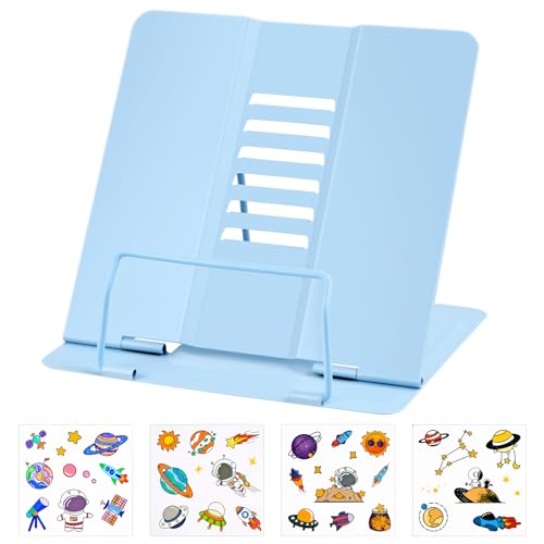 MINISOISO Buchständer Metall, Verstellbarer Faltbarer Leseständer für Lesen, Buchständer Kinder mit 6 Verstellbaren Positionen, Metall Buchhalter für Rezept Lehrbüchern Redeentwürfen, Blau