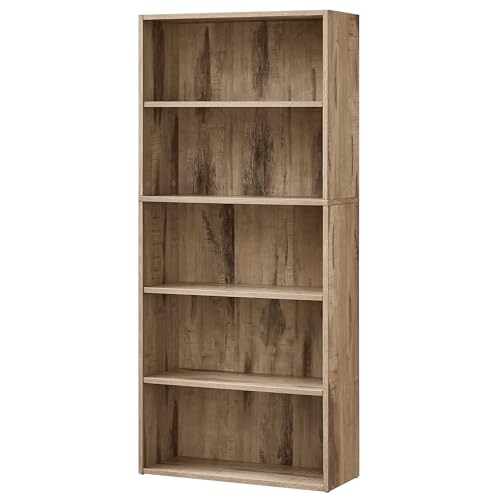 VASAGLE Bücherregal 5 Ebenen, Standregal, Aufbewahrungsregal, verstellbare Einlegeböden, für Wohnzimmer, Homeoffice, Schlafzimmer, Kamelbraun LBC165T50