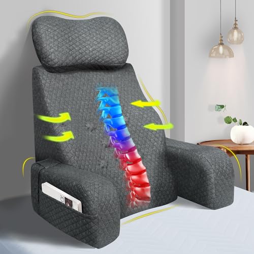 Lofty Aim Lesekissen für Bett, bequemes Rückenkissen aus Memory-Schaum zum Sitzen im Bett für Erwachsene, Rückenlehne, Stuhlkissen mit Armlehnen zum Sitzen, Fernsehen, Lesen, Spielen - Grau