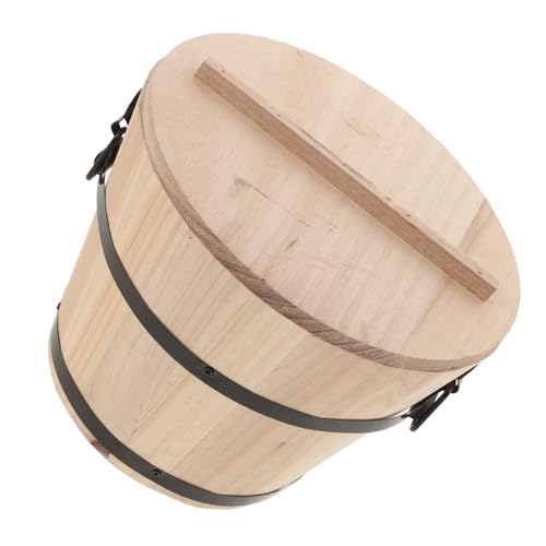 SHINEOFI Holz Reis Dampfgarer Eimer Natural Fassungsvermögen Mehrzweck Sushi Servierbehälter Holzbehälter mit Deckel für Familie Restaurant Catering