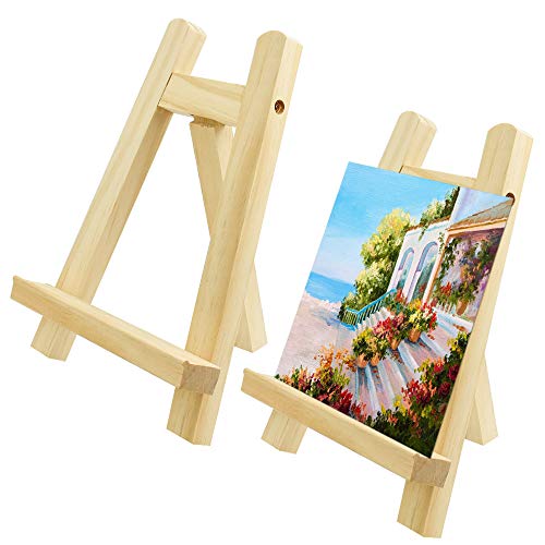 TANCUDER 2 Stück Mini Staffelei Kompakte Staffelei Dreieck Staffelei Kalender Ständer Kleine Tischstaffelei Mini Holz Staffelei Deko Staffelei für Hochzeit, Geburtstag, Taufe, Party (20 * 15 * 4cm)