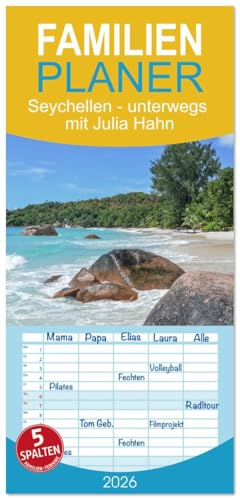 Familienplaner 2026 - Seychellen - unterwegs mit Julia Hahn mit 5 Spalten (Wandkalender, 21 cm x 45 cm), CALVENDO: Die Inselgruppe der Seychellen ... Wäldern abwechseln. (CALVENDO Orte)