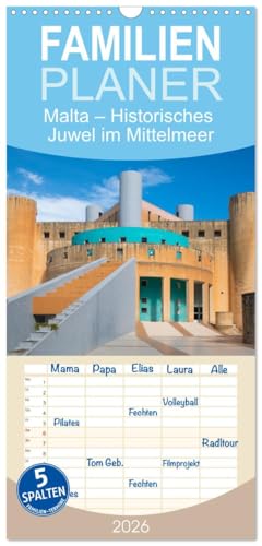 Familienplaner 2026 - Malta – Historisches Juwel im Mittelmeer mit 5 Spalten (Wandkalender, 21 cm x 45 cm), CALVENDO: Ein Kalender, der Maltas ... Kulturerbe zeigt. (CALVENDO Orte)
