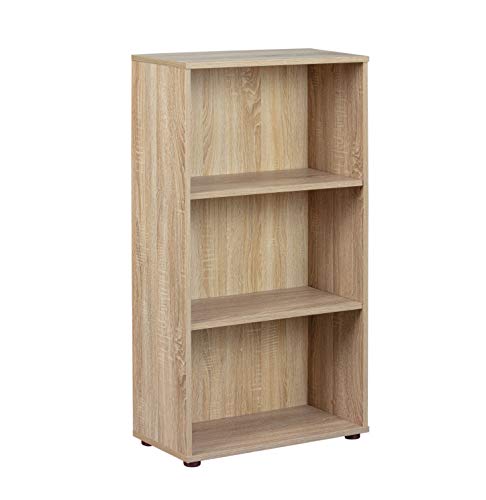Inter Link - Bücherregal - Standregal - 3 Fächer - Höhenverstellbare Böden - Holzregal - Wohnzimmer - Arbeitszimmer - Parini 2 - Eichenfinisch, Sonoma Eiche Nachbildung