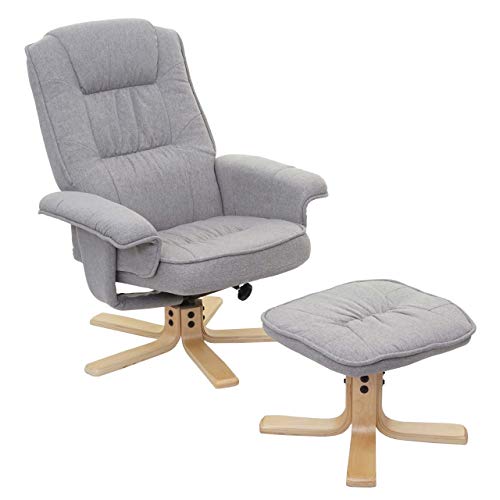 Mendler Relaxsessel M56, Fernsehsessel TV-Sessel mit Hocker, Stoff/Textil, FSC®-zertifiziert - hellgrau